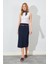 Kadın Lacivert Ince Kemerli Poliviskon Midi Boy Etek 3