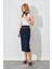 Kadın Lacivert Ince Kemerli Poliviskon Midi Boy Etek 5