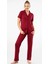 Kadın Bordo Kısa Kollu Pamuklu Düğmeli Pijama 1
