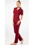 Kadın Bordo Kısa Kollu Pamuklu Düğmeli Pijama 2