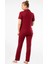Kadın Bordo Kısa Kollu Pamuklu Düğmeli Pijama 3