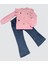 4-5-6 Yaş Kot Pantolonlu Flamingo Desenli Penye Sweat Uzun Kollu 2li Kız Çocuk Takımı 1