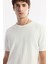 Erkek Ekru Bisiklet Yaka Boyuna Ajurlu Triko T-shirt A51Y5023 2