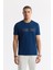 Erkek Petrol Mavi Bisiklet Yaka Bi-Stretch İnterlok Regular Fit T-Shirt A51Y1021 1