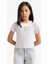 Kız Çocuk Cropped Fit Bisiklet Yaka Ribana Kısa Kollu Tişört E1830A825SM 3