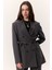 Tencel Kemerli Kruvaze Blazer Ceket Antrasit 1