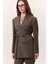 Tencel Kemerli Kruvaze Blazer Ceket Kahverengi 4