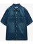 Pamuklu Cepli Kısa Kollu Oversize Denim Gömlek Ceket 1