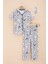 Gri Kedi Baskılı Kısa Kollu Böz Bantlı Kız Çocuk Pijama Takımı 20566 1