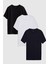 Ds Damat Slim Fit Siyah/beyaz/lacivert 3'lü T-Shirt 1