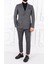 Erkek Slim Fit Sivri Yaka Yarım Astar Kruvaze Gri Takım Elbise 1