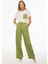 Blannes Rahat Kalıp Uzun Boy Geniş Paça Açık Yeşil Renk Kadın Pantolon 3