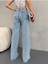 Kadın Yüksek Bel Kar Yıkama Likralı Geniş Paça Palazzo Jeans 4