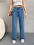 Kadın Yüksek Bel Kar Yıkama Likralı Geniş Paça Palazzo Jeans 2