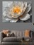 Altın Detaylı Beyaz Lotus Dekoratif Kanvas - Mdf Ahşap Tablo 3