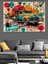 Retro Kamyonla Sokak Grafiti Dekoratif Kanvas - Mdf Ahşap Tablo 4