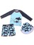 UPF50+ Güneş Korumalı Laci Uzun Kollu Köpekbalığı Desenli 3'lü Mayo Set Şapka T-Shirt Şort 1