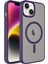 Apple iPhone 14 Plus Kılıf Mat Arka Yüzey Wireless Şarj Özellikli Tknr Flet Magsafe Kapak-Derin Mor 1