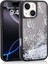 Apple iPhone 15 Uyumlu Kılıf Sıvılı Simli Kelebek Baskılı Şeffaf Arka Yüzey Glis Silikon Kapak-Siyah 1