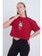 Kadın Oversize Nice To Meet You Bordo Renk Crop 2