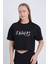 Kadın Oversize Casual Baskılı Siyah Renk Crop 4