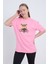 Oversize Kadın Chers Baskılı Pembe Renk T-Shirt 1