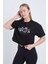 Kadın Oversize Beverly Baskılı Siyah Renk Crop 1