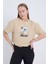 Kadın Oversize Summer Vibe Baskılı Bej Renk Crop 2