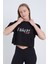 Kadın Oversize Casual Baskılı Siyah Renk Crop 1