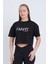 Kadın Oversize Casual Baskılı Siyah Renk Crop 2