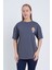 Kadın Oversize Relaxed Basketball Baskılı Antrasit Renk T-Shirt 3