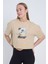 Kadın Oversize Summer Vibe Baskılı Bej Renk Crop 1