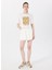 D5SL-TST3641 Kırık Beyaz Bisiklet Yaka Crop Baskılı Kadın T-Shirt 2