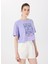D5SL-TST3641 Lila Bisiklet Yaka Crop Baskılı Kadın T-Shirt 1