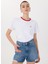 Bisiklet Yaka Nakışlı Beyaz - Kırmızı Kadın T-Shirt M5SL-TST1849 2