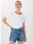 Bisiklet Yaka Nakışlı Beyaz - Kırmızı Kadın T-Shirt M5SL-TST1849 3