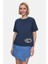 Odette Lacivert Bisiklet Yaka Baskılı Loose Fit Kadın Tshirt 1