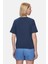 Odette Lacivert Bisiklet Yaka Baskılı Loose Fit Kadın Tshirt 3