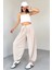 PNT-07413 Taş Rengi Modal Kumaş Paça Detaylı Şalvar Pantolon 1