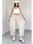 PNT-07413 Taş Rengi Modal Kumaş Paça Detaylı Şalvar Pantolon 2