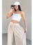 PNT-07413 Taş Rengi Modal Kumaş Paça Detaylı Şalvar Pantolon 4