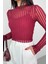 BLZ-06279 Bordo Astarlı Transparan Uzun Kollu Bluz 5
