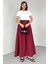 ELB-01762 Bordo Kemerli Balon Etekli Elbise 5