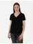 Kadın Siyah Regular Fit V Yaka Basic Tişört 50305749-VR046 1