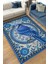 Nuh'un Gemisi Koleksiyonu Mavi Alakarga Kuşu Temalı Çiçekli Mavi Renk Bordürlü Konsept Halı 1