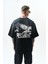 Erkek Pegasus Baskılı Oversize T-Shirt Siyah 3