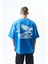 Erkek Pegasus Baskılı Oversize T-Shirt Mavi 3