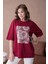 Bisiklet Yaka Ön Yüzü Tül Detaylı Oversize Kalıp Basic T-Shirt 3