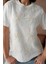 Bisiklet Yaka Önyüzü Tül Dantel Giydirmeli Basic T-Shirt 2