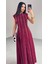 ELB-0402 Bordo Çizgi Detaylı Keten Kumaş Midi Boy Elbise 4